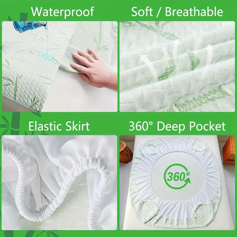 Waterproof Bamboo Mattress Cover – Cooling Fitted Sheet for Deep Bed Frames