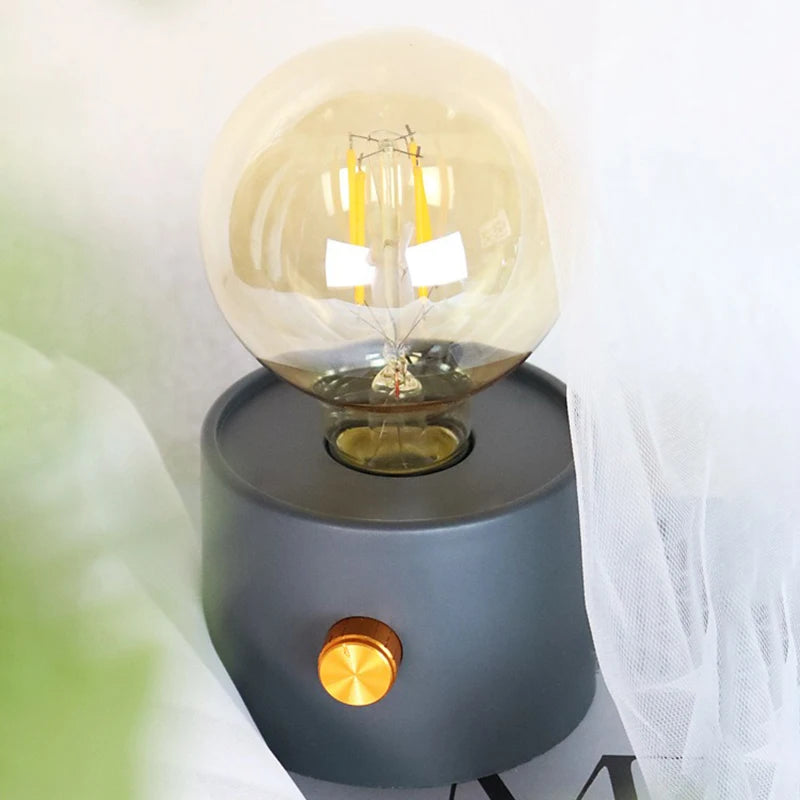 Retro LED Battery Powered Bulb Lamp – Portable Desktop Light for Bedroom Decor