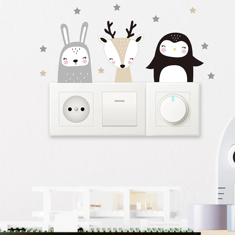 Cartoon Animal Switch Stickers – Cute Boho Wall Decals for Kids Nursery