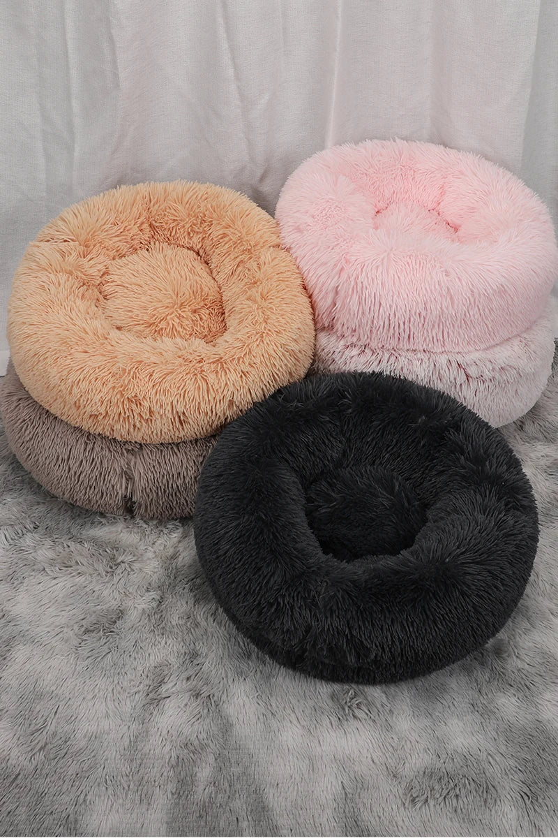 Plush Donut Dog Bed – Large Round Fluffy Kennel for Winter Pet Comfort