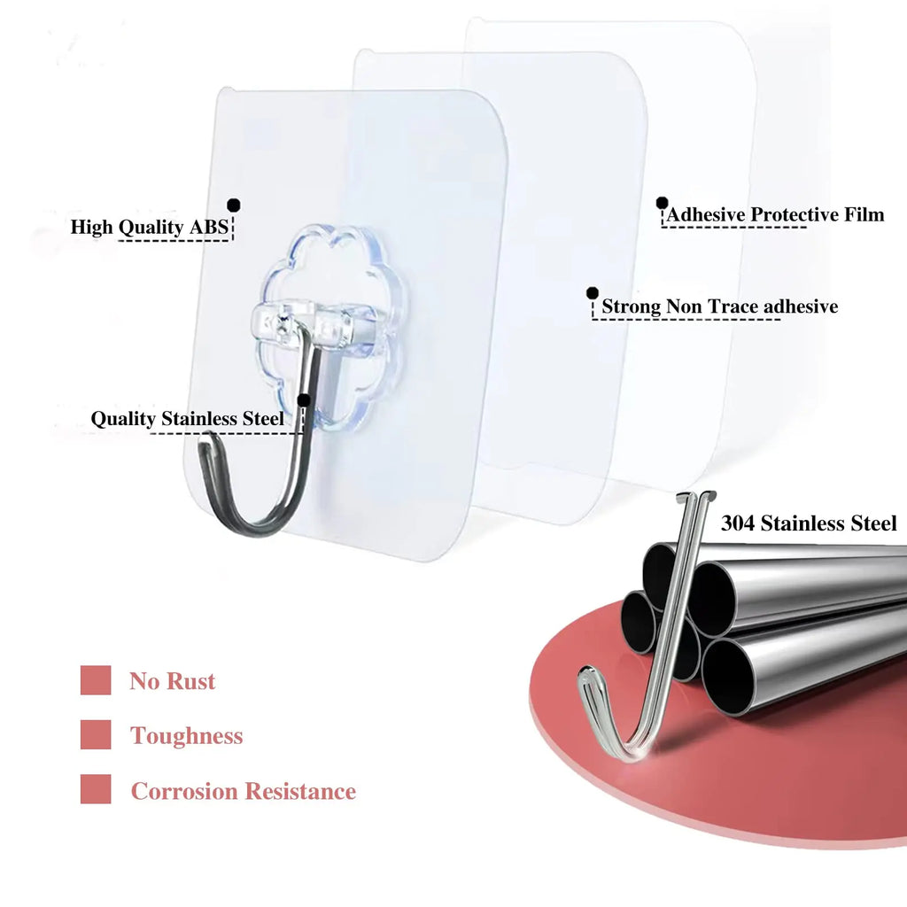 Self-Adhesive Wall Hooks – Waterproof and Oilproof for Kitchen Bathroom