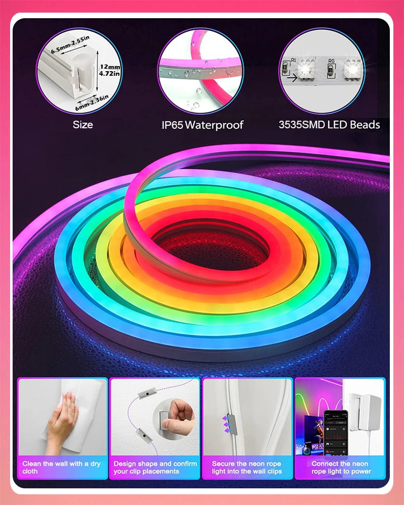 RGBIC Silicone Neon LED Strip – Music Sync Lighting for Room Decor