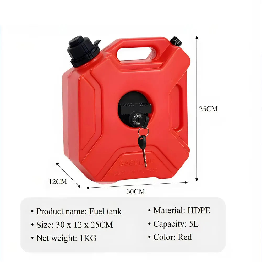 5L Plastic Fuel Canister – Lockable Backup Tank for Motorcycle SUV Storage