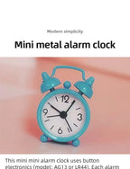 Mini Round Metal Alarm Clock – Portable Quartz Desktop Decor for Home Office