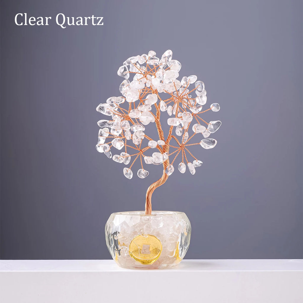 Natural Crystal Tree of Life Ornament – Crushed Stone Decor for Home Office