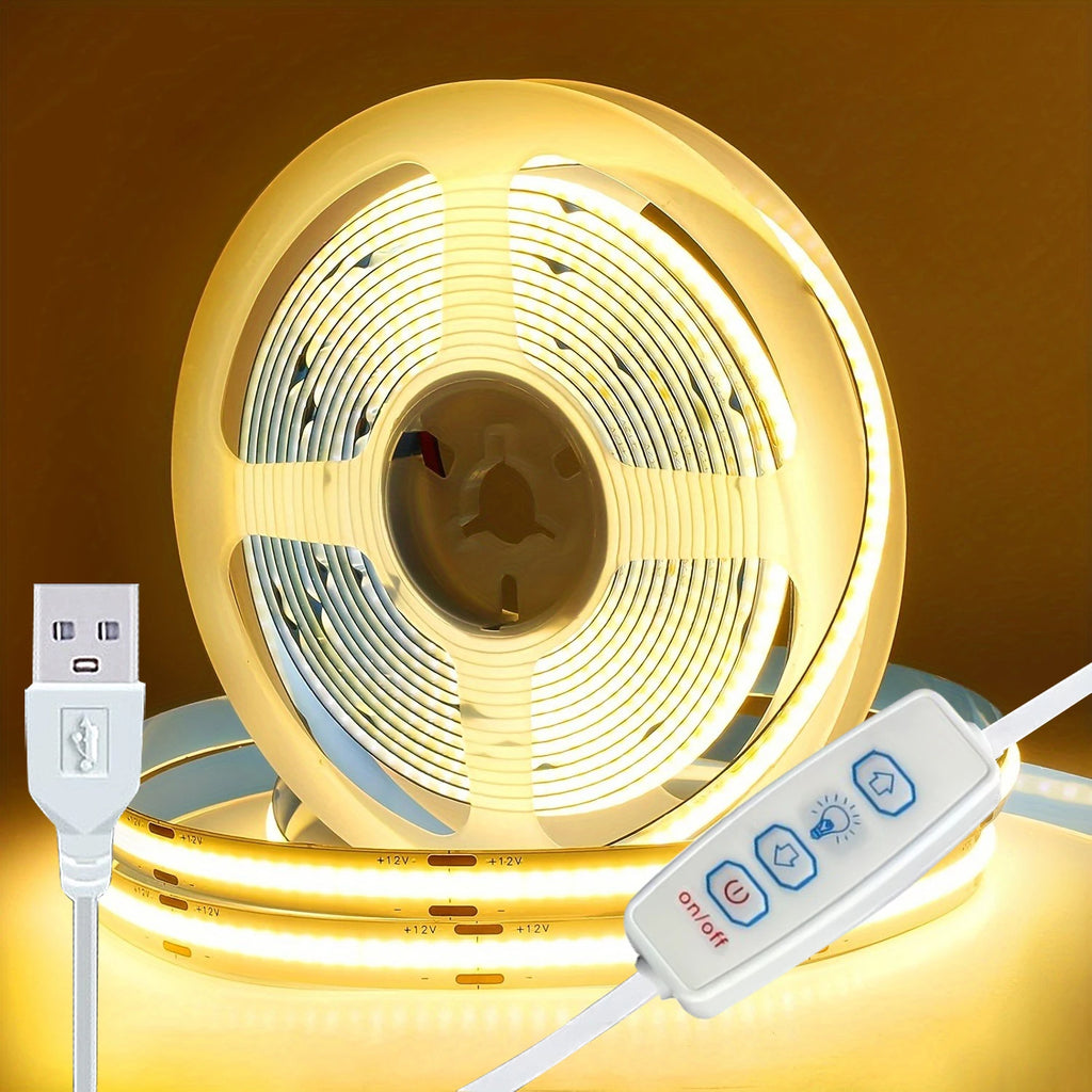 USB COB LED Strip Lights – Dimmable Flexible Tape for TV and Cabinet Lighting
