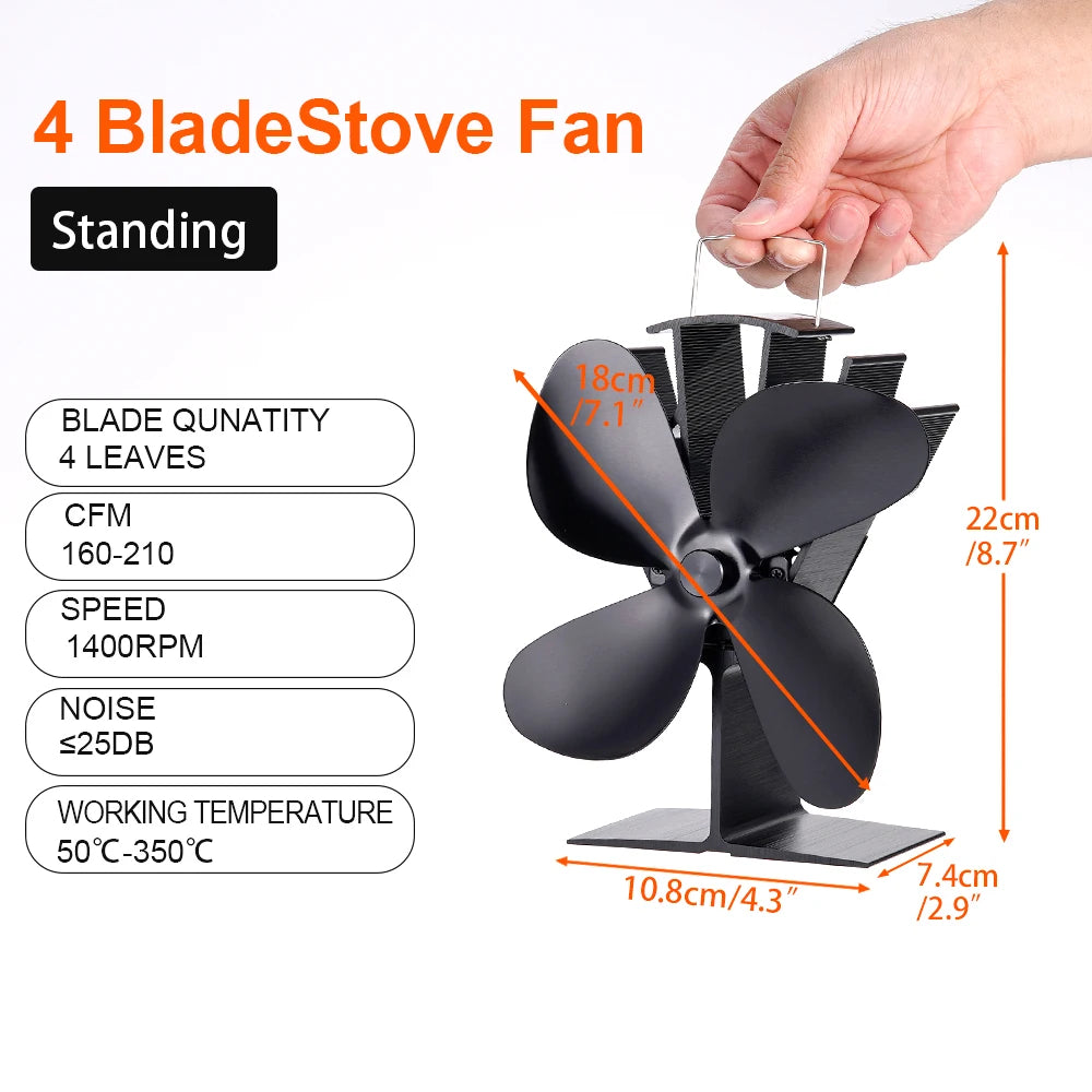 4 Blade Heat Powered Stove Fan – Eco Friendly Wood Burner for Winter Heating