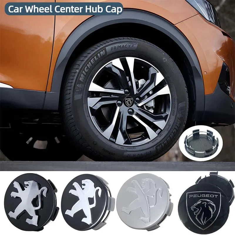 60mm Car Wheel Center Caps – Peugeot GT Logo Emblem Hub Covers for Auto Styling