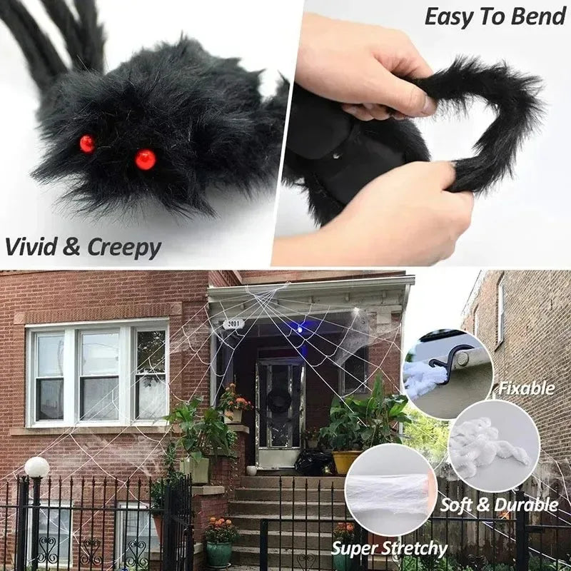 Giant Plush Spider Decoration – 30-200cm Horror Prop for Halloween Party