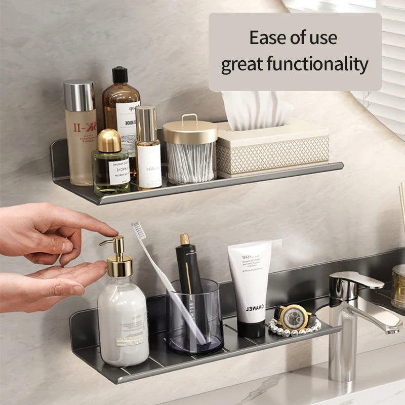 Aluminum Bathroom Wall Shelf – Punch-Free Storage for Kitchen and Toilet