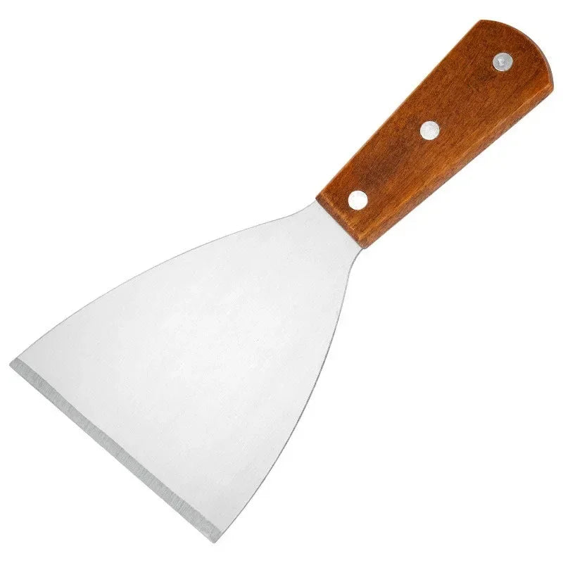 Stainless Steel Oblique Spatula – Wooden Handle for Grilling and Cooking