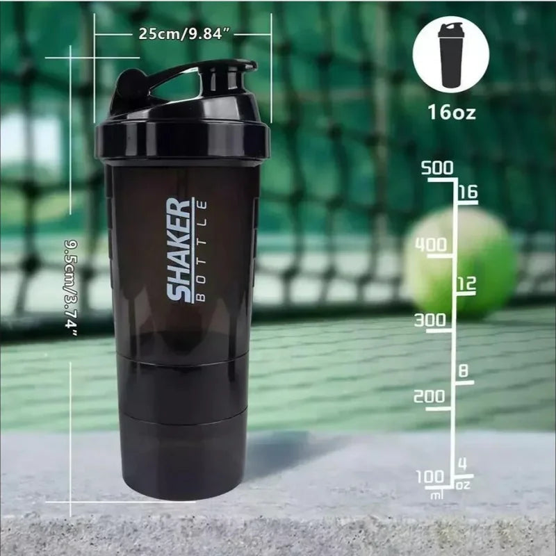 3-Layer Protein Shaker Bottle – Large Capacity Mixing Cup for Gym Exercise