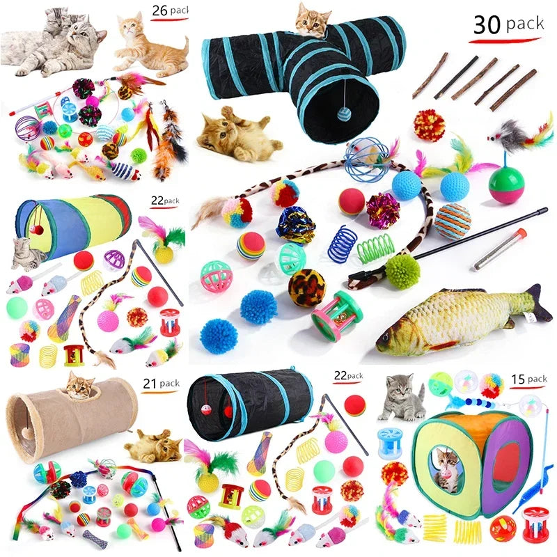 Interactive Cat Play Tunnel – Foldable Mouse and Fish Toy Set for Pets