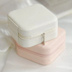 Leather Double Jewelry Box – Zippered Grid Organizer for Travel Storage