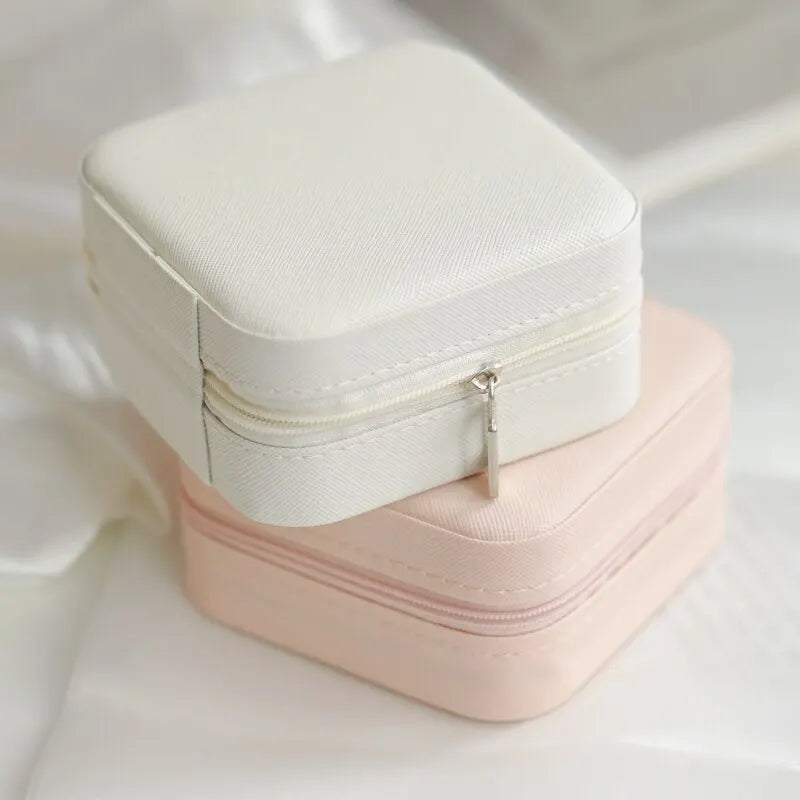 Leather Double Jewelry Box – Zippered Grid Organizer for Travel Storage