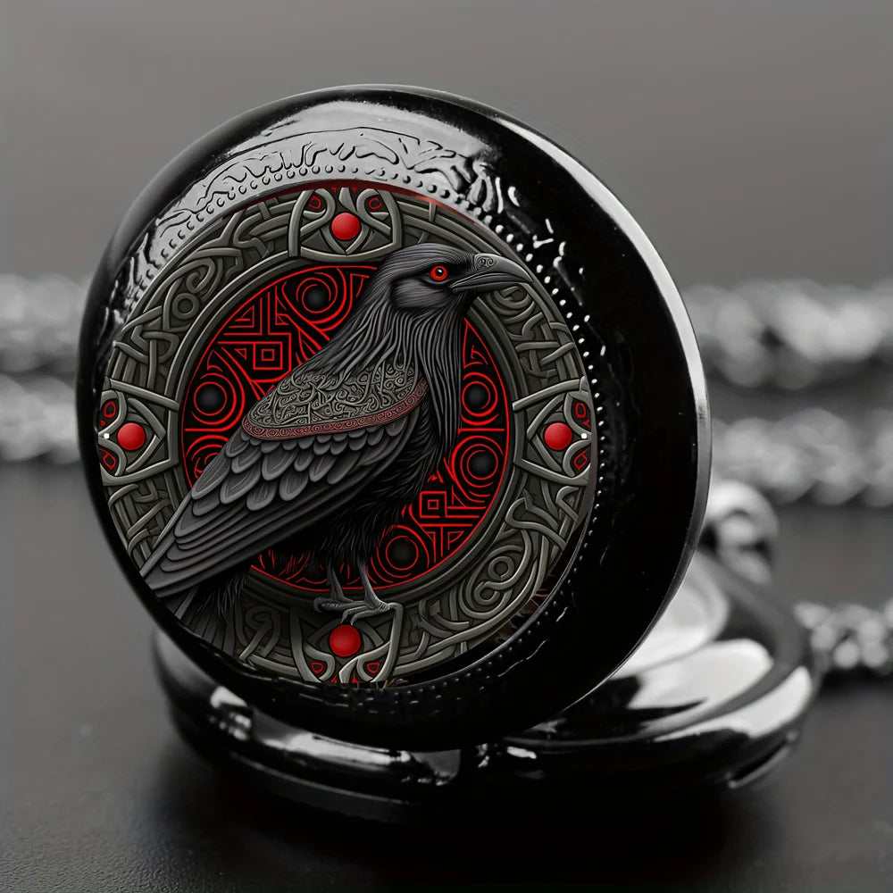 Clever Crow Pocket Watch – Vintage Quartz Necklace for Kids Gift
