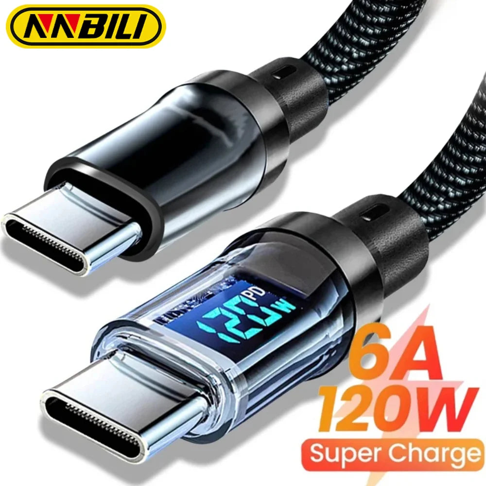 120W Fast Charging Cable – LED Display for USB-C Devices
