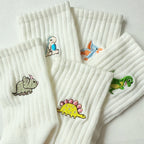 Embroidered Dinosaur Ankle Socks – Cute Cartoon Cotton Socks for Women