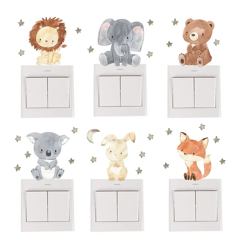 Cartoon Animal Switch Stickers – Cute Boho Wall Decals for Kids Nursery