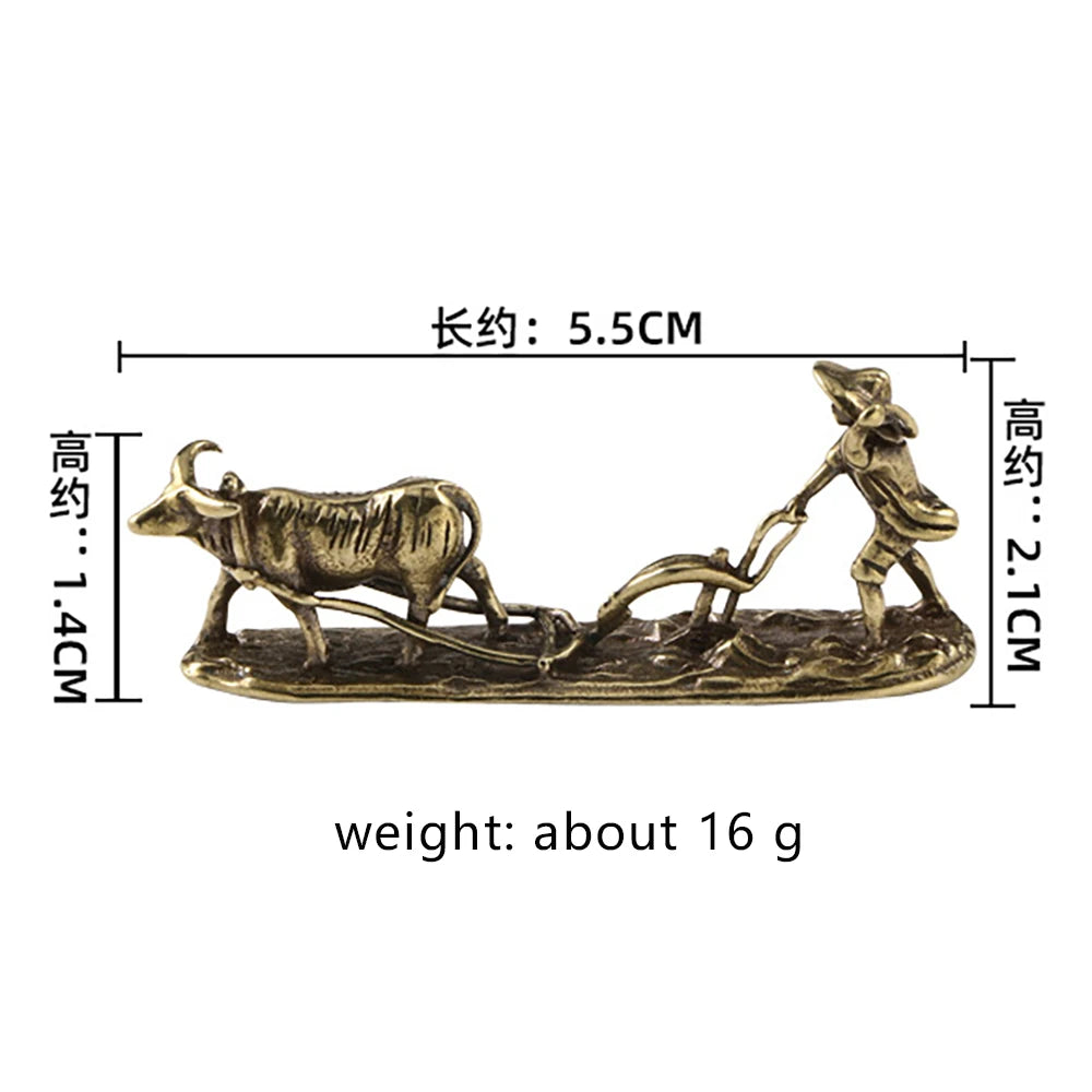 Bronze Farmer and Cow Statue – Vintage Metal Figurine for Home Decor