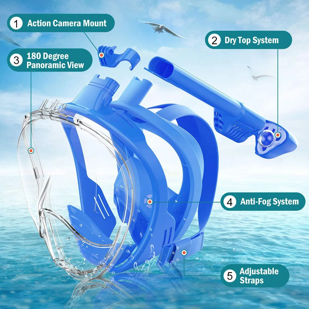 Full Face Snorkel Mask – Anti Fog Diving Gear for Adults and Kids