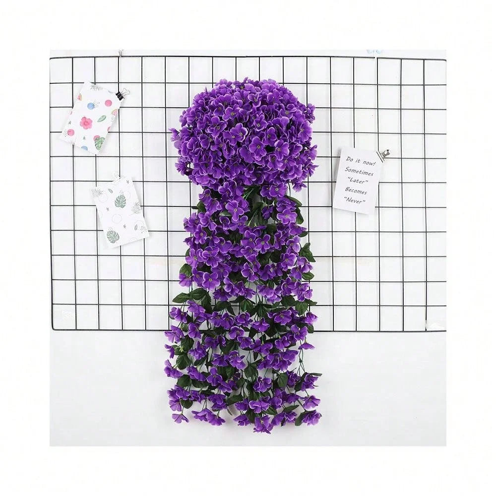 Artificial Silk Violet Hanging Plant – Faux Floral Decor for Home Garden