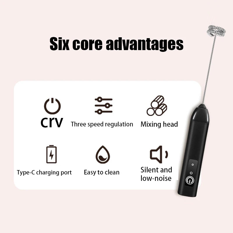 Electric Handheld Milk Frother – Portable Battery Foam Mixer for Coffee
