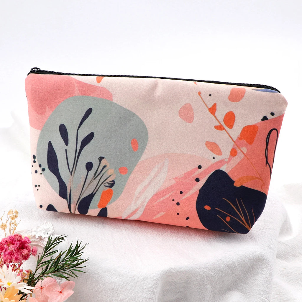 Floral Zipper Makeup Bag – Portable Travel Cosmetic Organizer for Women