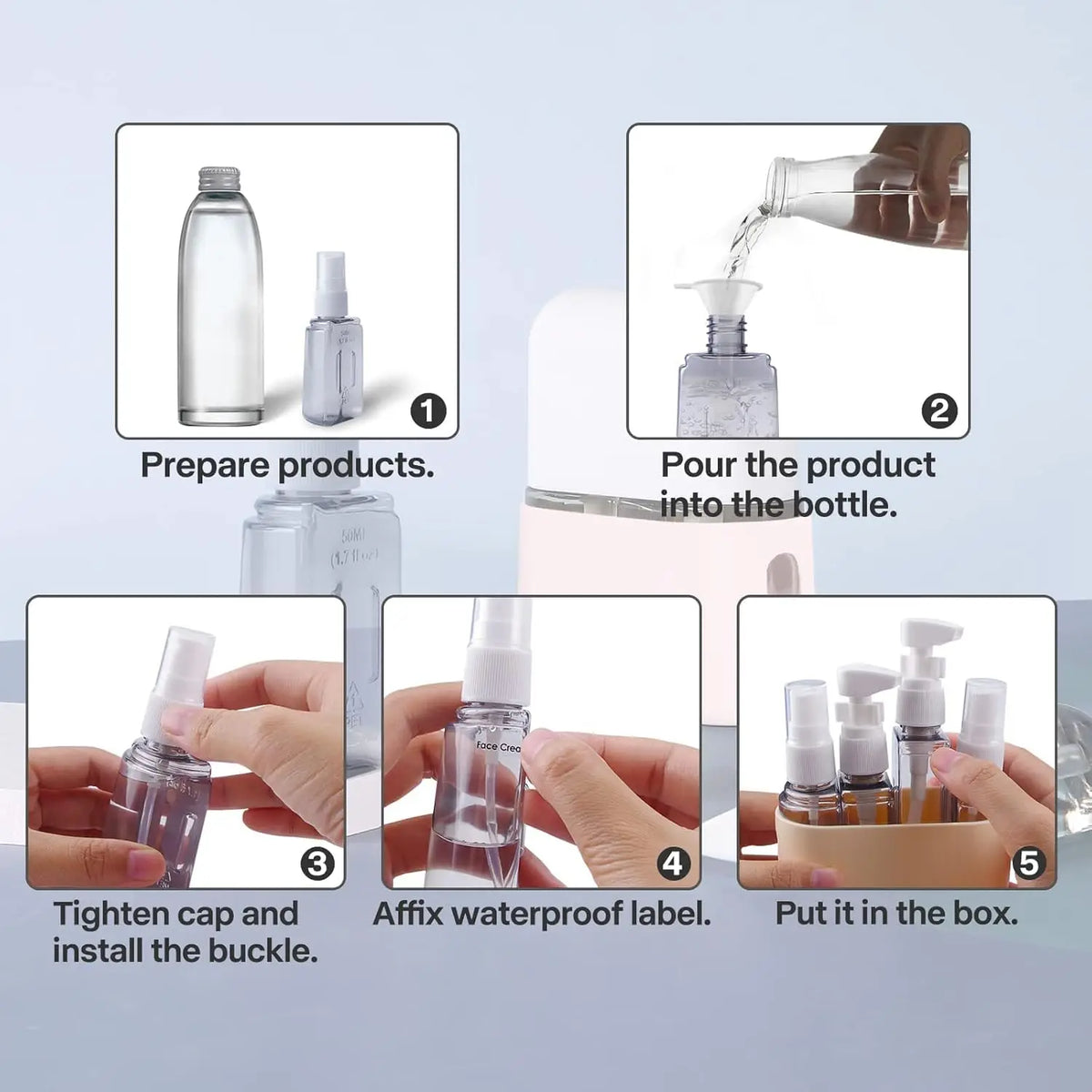 4-in-1 Travel Bottle Set – Leak Proof Refillable Containers for Toiletries