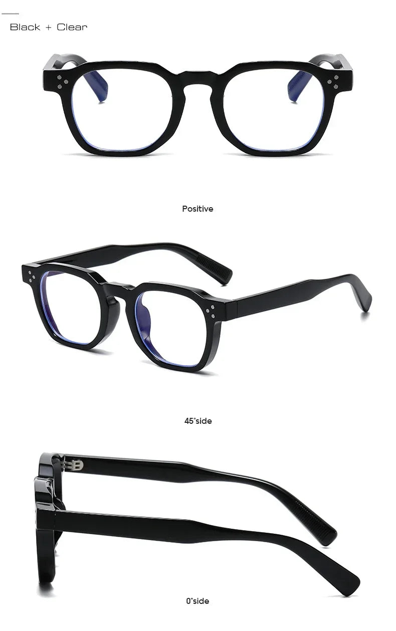 Vintage Rivet Oval Sunglasses – Leopard Anti Blue Light Frames for Men and Women