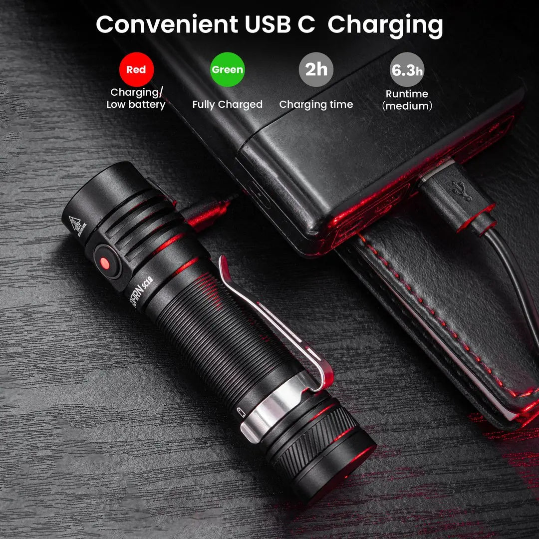 Rechargeable LED Flashlight – 1800lm USB-C Torch for Outdoor Camping Hiking