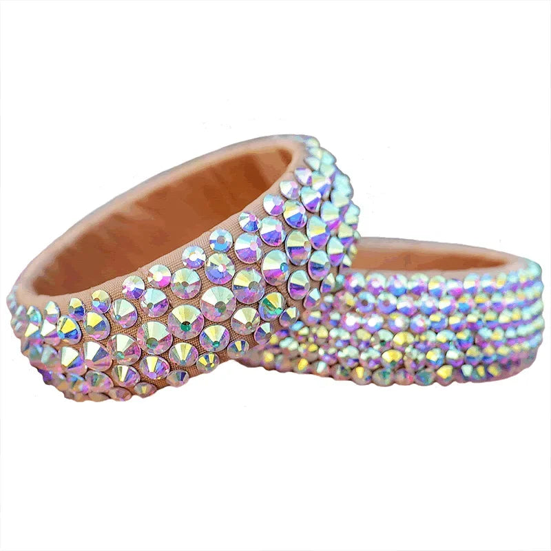 Pair of sparkling rhinestone-studded bangles with iridescent crystal accents