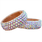 Pair of sparkling rhinestone-studded bangles with iridescent crystal accents
