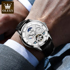 OLEVS Automatic Mechanical Watch – Leather Strap Flywheel for Business Casual
