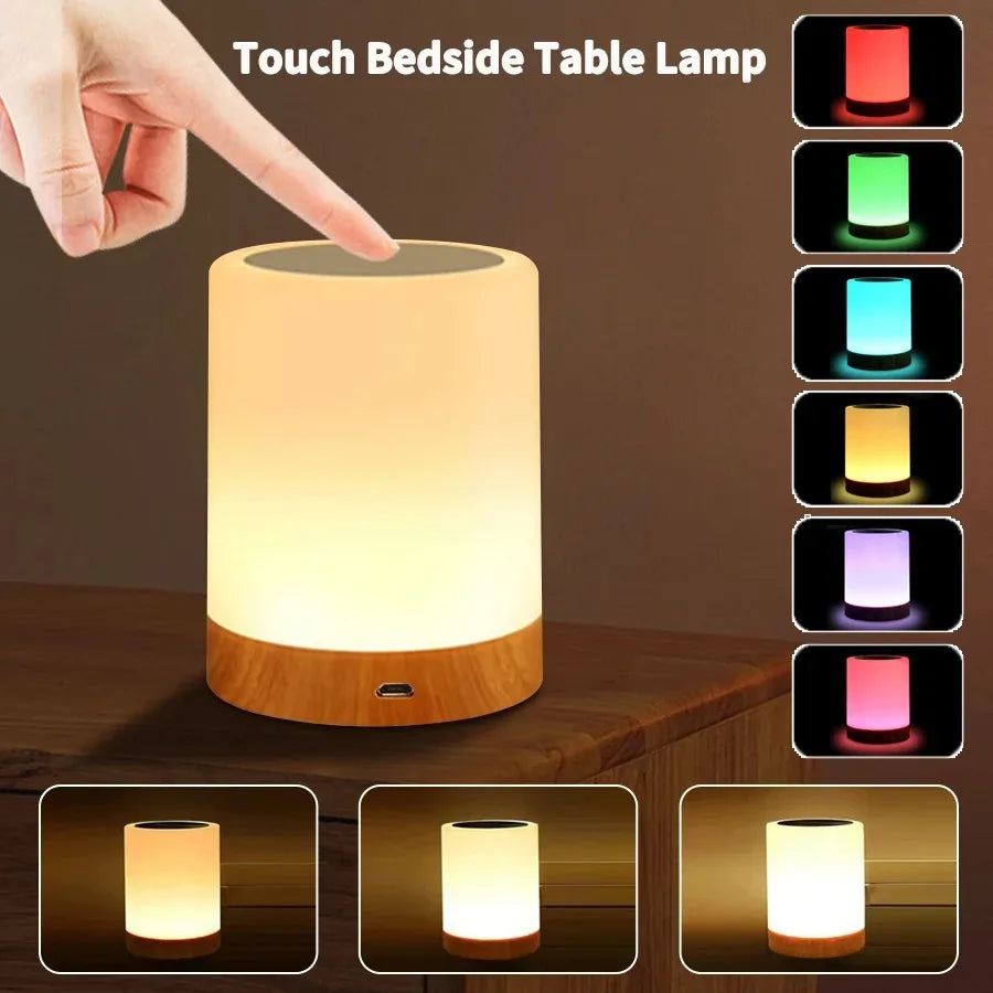 Smart RGB Touch Bedside Lamp – USB Rechargeable Night Light for Bedroom Decor