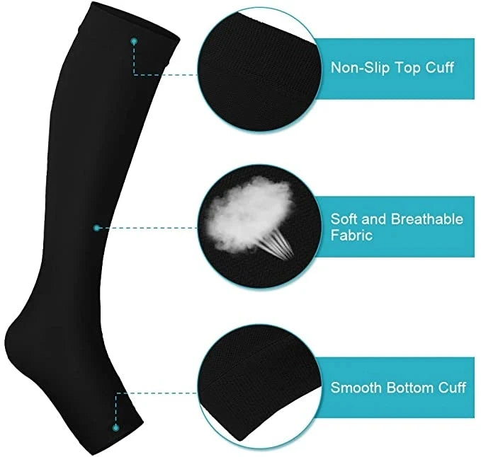 Graduated Compression Stockings – Open Toe Calf Sleeves for Varicose Veins