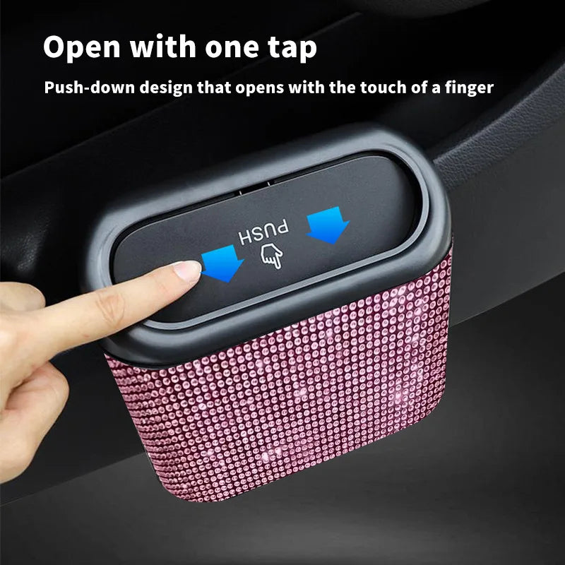 Bling Car Trash Bin – Crystal Seat Back Garbage Storage for Women Interior