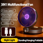 Rechargeable 3-in-1 Portable Fan – Multifunctional Cooling for Home and Travel