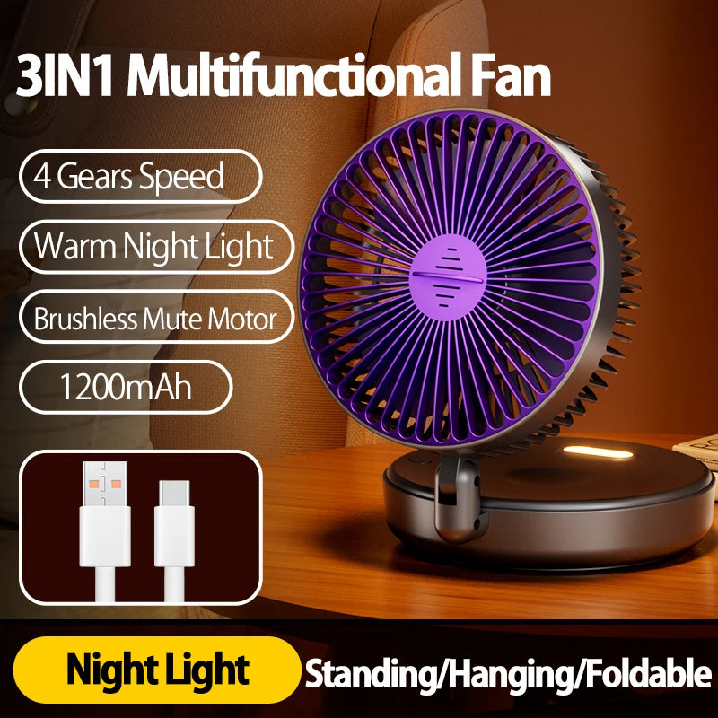Rechargeable 3-in-1 Portable Fan – Multifunctional Cooling for Home and Travel