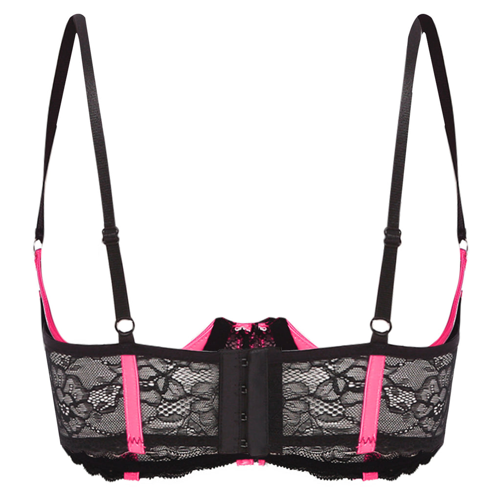 Wetlook Leather Push Up Bralette – Underwire Lace Lingerie for Sexy Cosplay