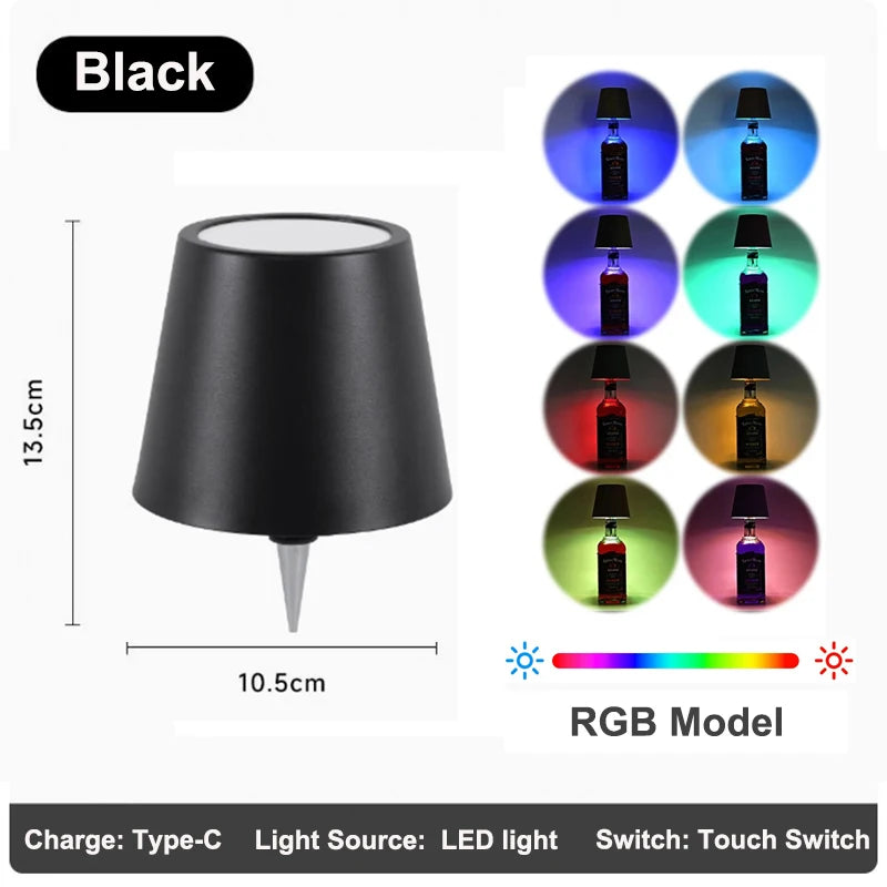 Wireless LED Wine Bottle Lamp – Touch Control for Outdoor Dining