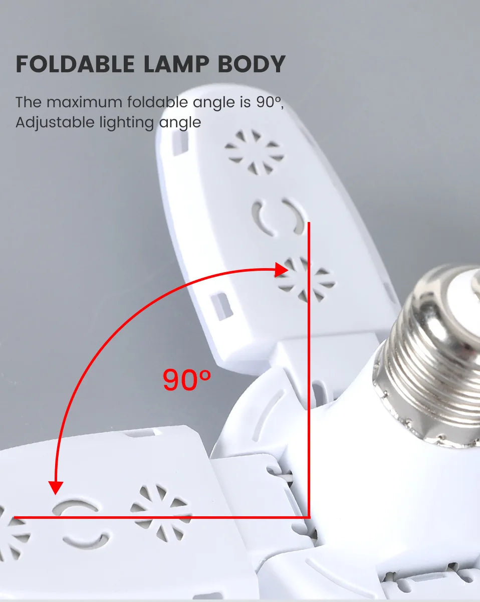 Foldable LED Fan Bulb – Adjustable 28W Ceiling Light for Garage and Warehouse