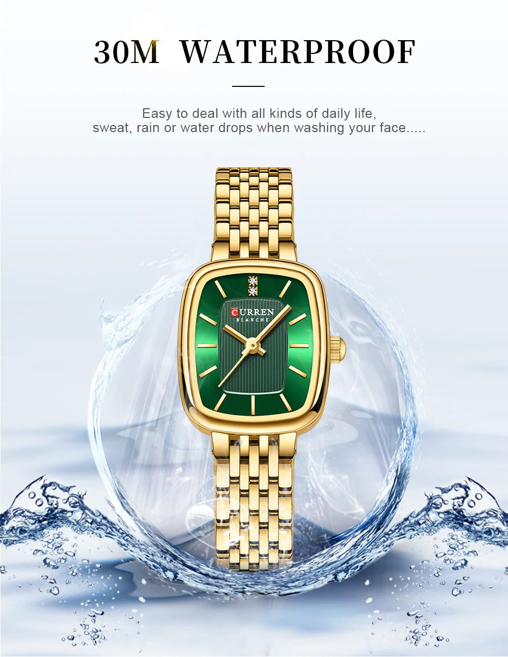 Gold Stainless Steel Quartz Watch – Elegant Square Dial for Business Fashion