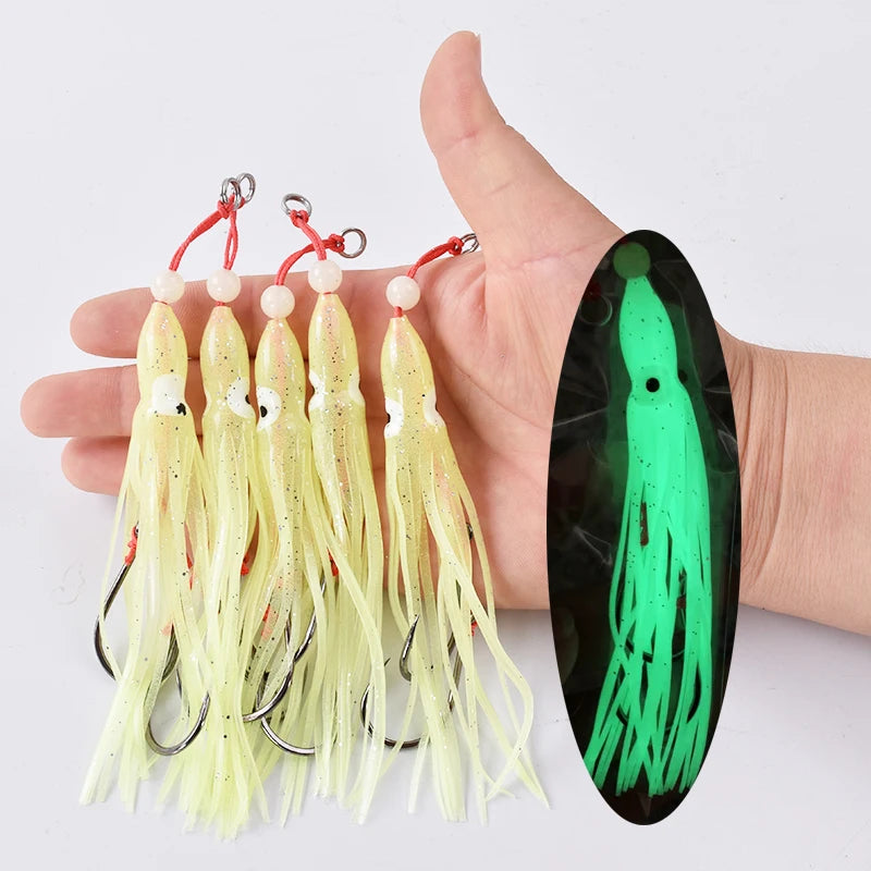 Soft Silicon Squid Lure – 12cm Double Assist Hook Rig for Saltwater Fishing