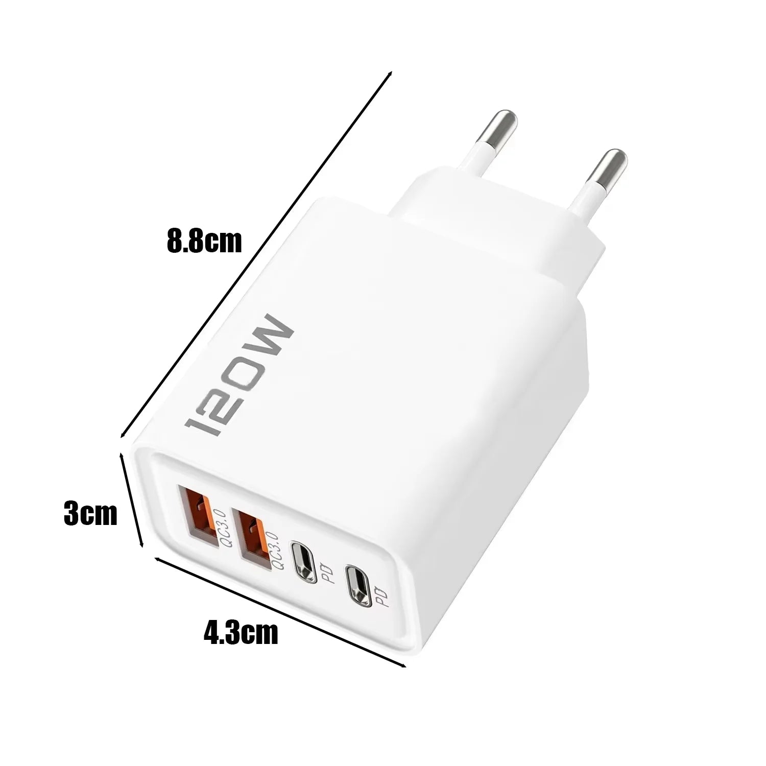 120W Fast Charging Wall Adapter – USB-C PD Charger for Smartphones