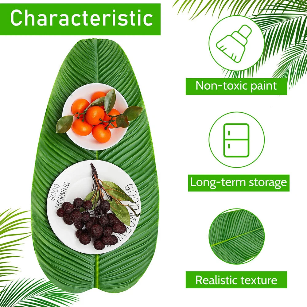 Artificial Banana Palm Leaves – Waterproof Tropical Table Decor for Luau Party
