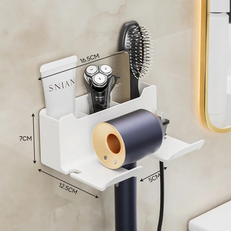 Bathroom Wall Organizer – Hair Dryer Holder with Storage Baskets for Vanity