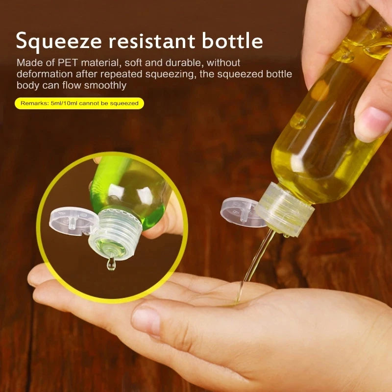 Clear PET Flip Lid Bottles – Travel Size Cosmetic Containers for Liquid Samples