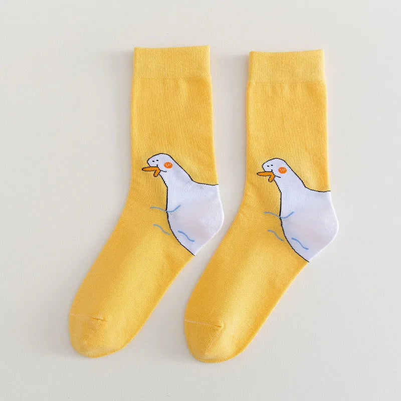 Cartoon Duck Mid-Tube Socks – Cute Animal Crew Socks for Kids