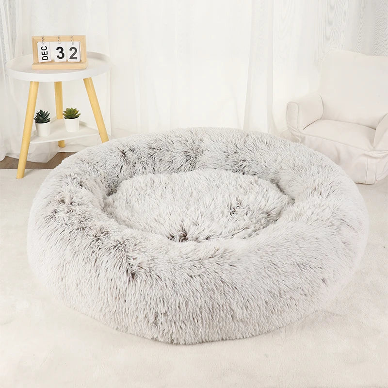 Plush Donut Dog Bed – Large Round Fluffy Kennel for Winter Pet Comfort